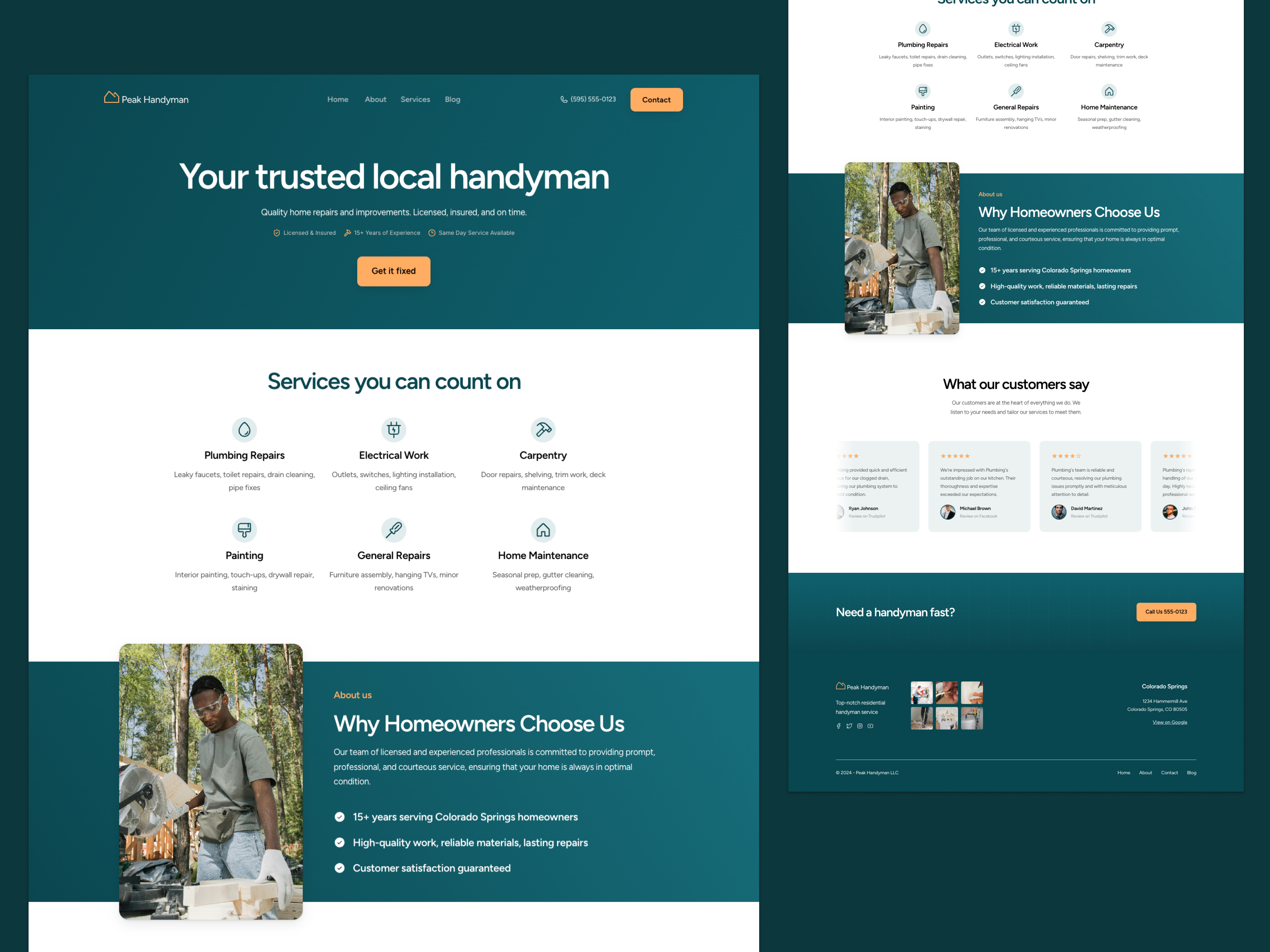 Website design example for a handyman website.